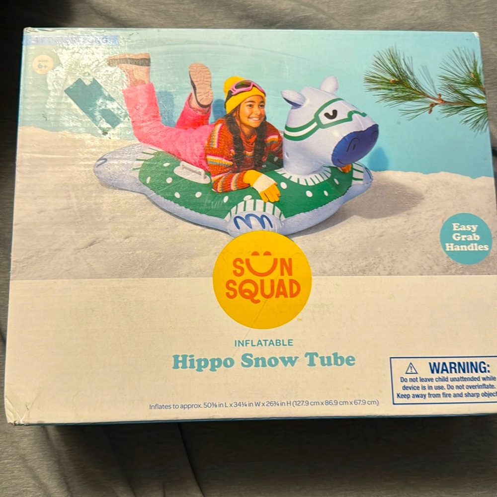 Sun Squad Hippo inflatable snow tube.
